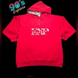 Vintage Express Athletique Hoodie XS Red Plaid Logo Y2K 90s Oversized